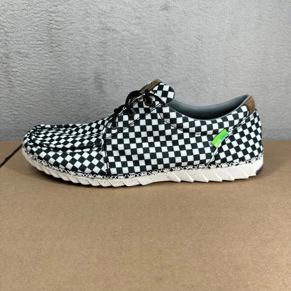Twisted X Zero-X Boat Shoes Mens 11 Black White Checkerboard EcoTWX LXP00234